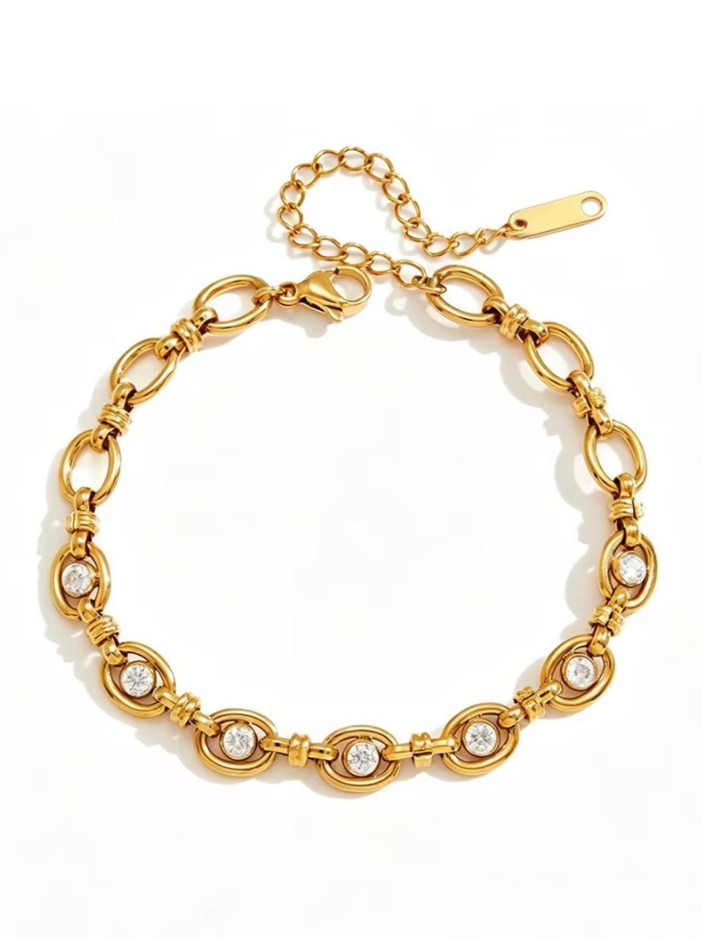 18K Gold Plated CZ Oval Link Bracelet